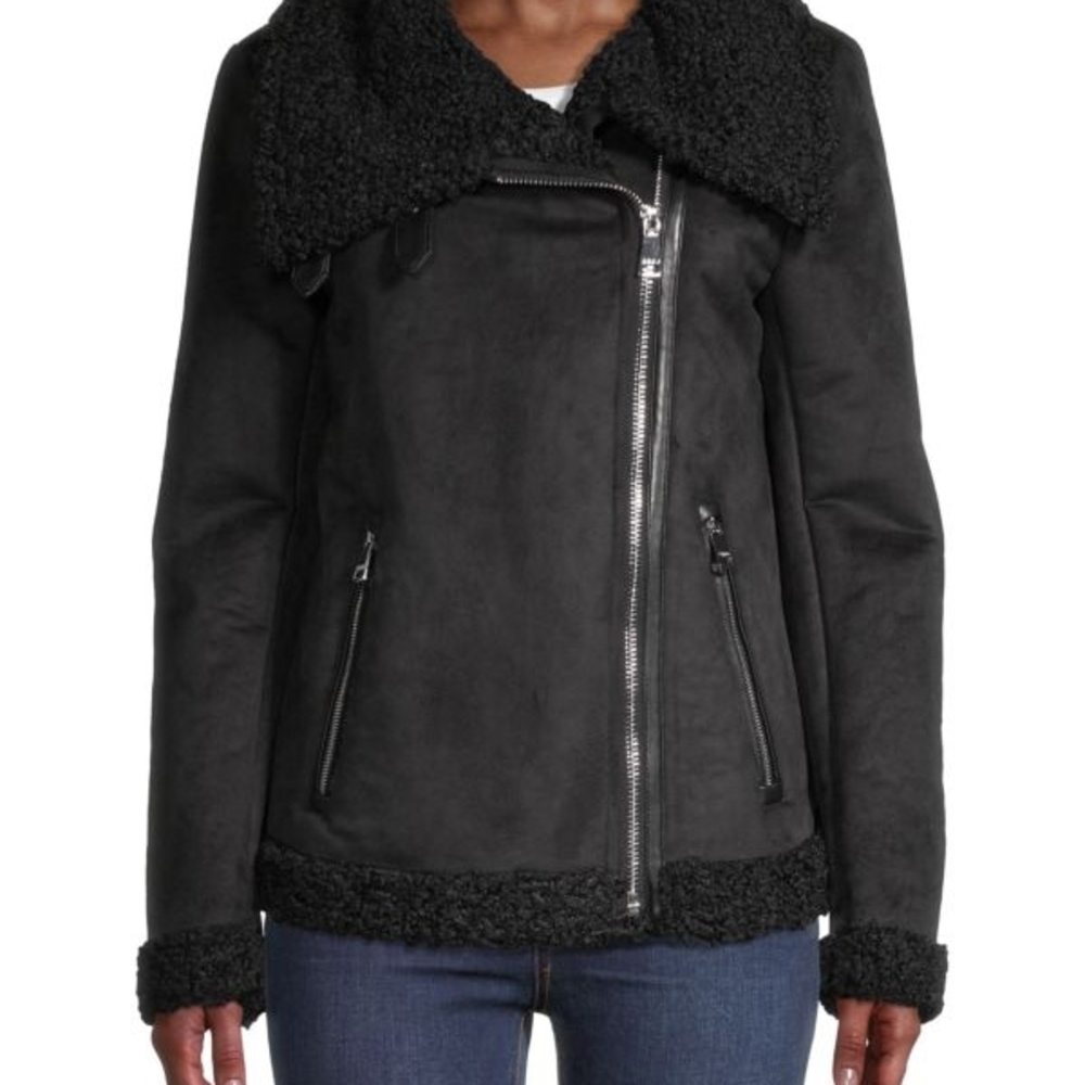 DKNY Faux Shearling Moto Jacket